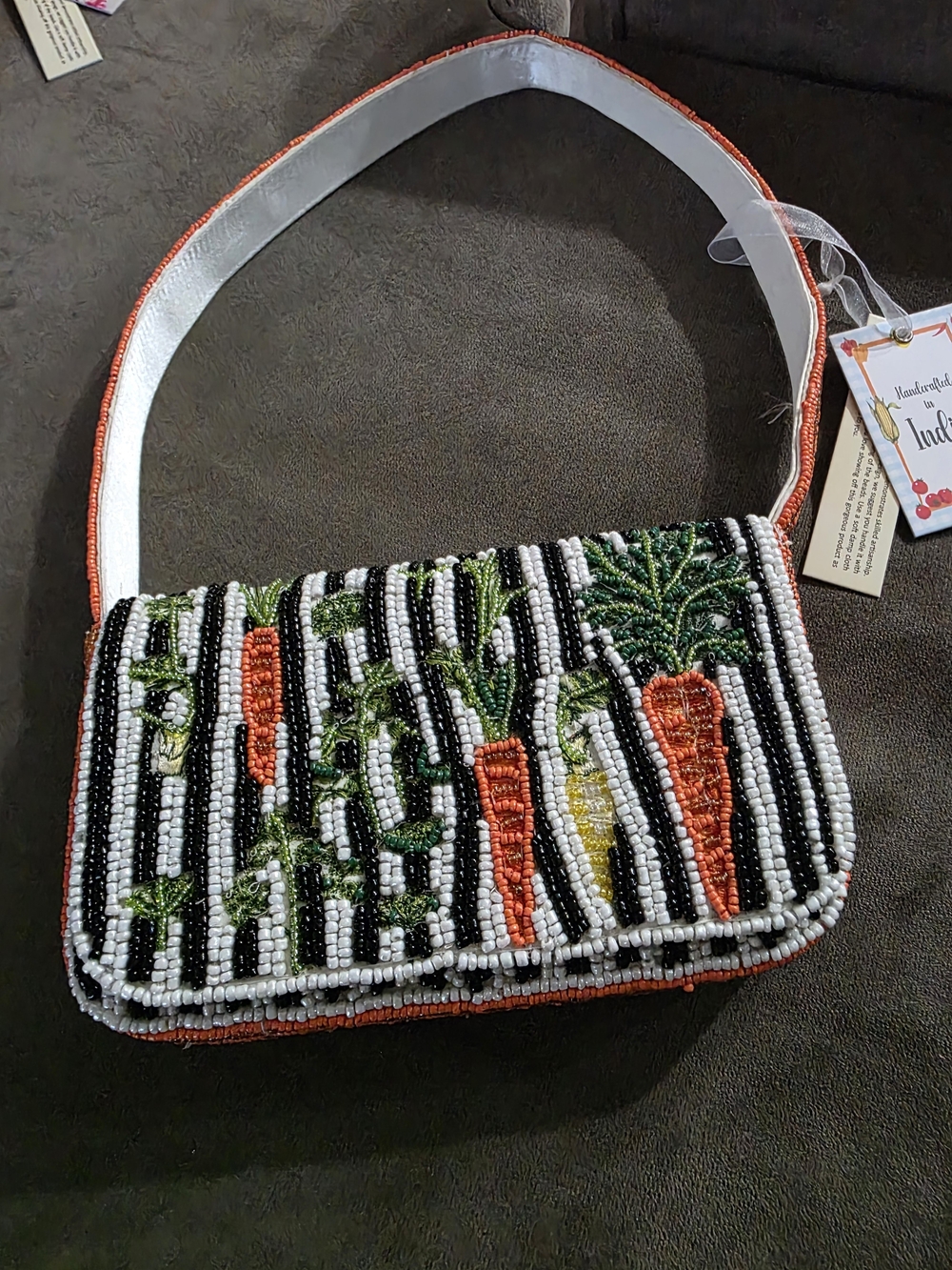 Beaded Carrot Pattern Bag - Handcrafted in India Multicolor